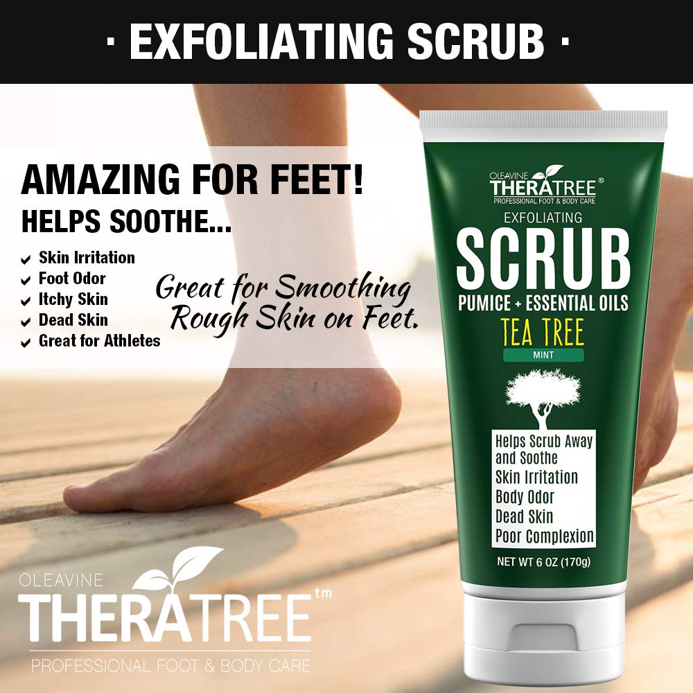 Tea Tree Oil Exfoliating Scrub with Bamboo Charcoal, Neem Oil & Natural Pumice by Oleavine TheraTree