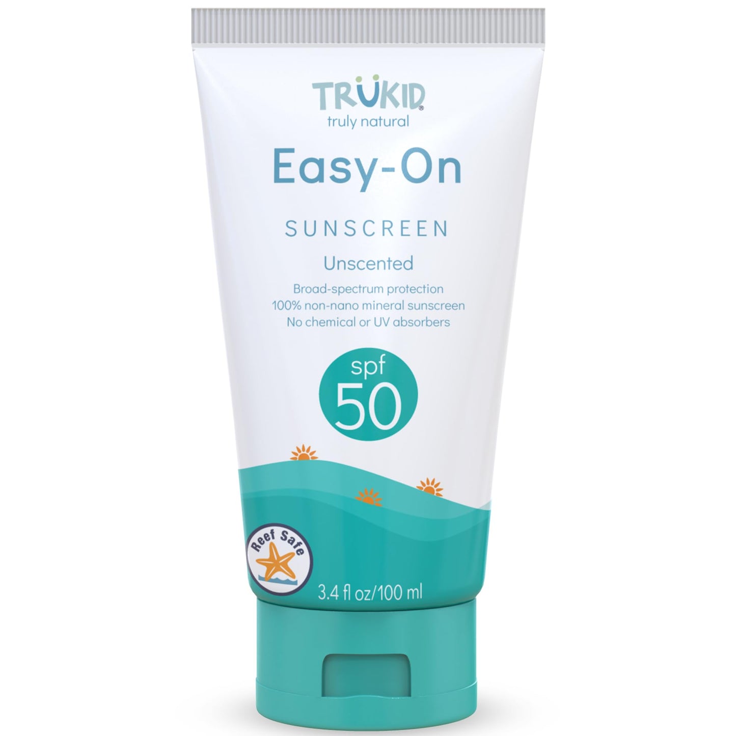 TruKid Easy On Mineral Sunscreen SPF 50 – Natural Kids & Baby Sunblock for Face & Body, Non-Toxic Zinc Oxide, Unscented, Sensitive Skin, 3.4oz FSA Eligible