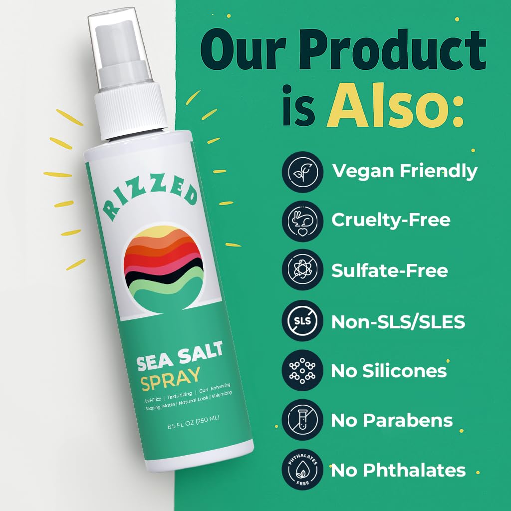 Rizzed™ Sea Salt Spray for Men – Texturizing Hair Spray with Castor Oil & Natural Ocean Salts – Adds Volume, Beach Waves & Matte Finish – 8.5oz