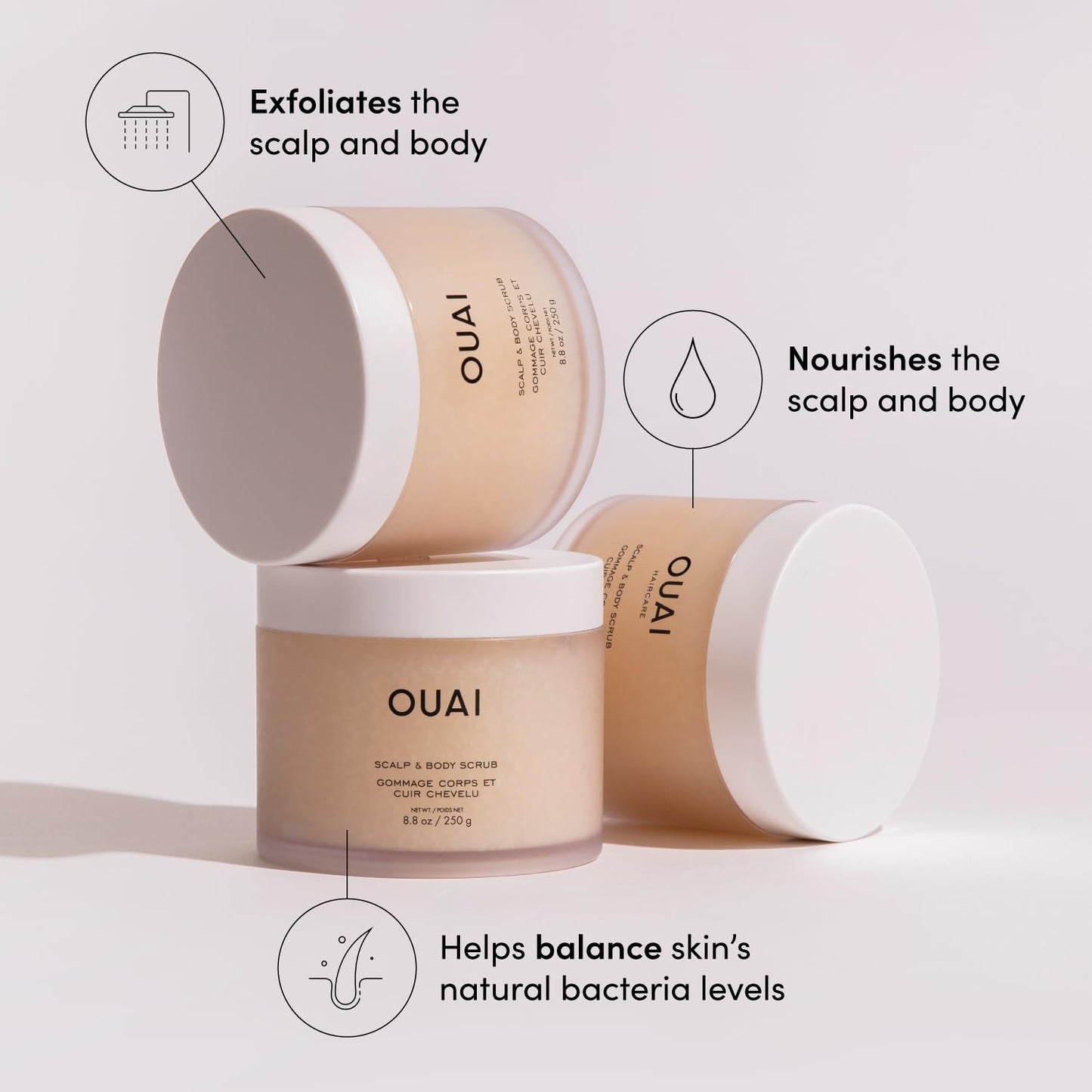 OUAI Scalp & Body Scrub, Melrose Place – Exfoliating Sugar & Coconut Oil Blend for Smooth Skin & Scalp, Removes Buildup, 8.8 Oz