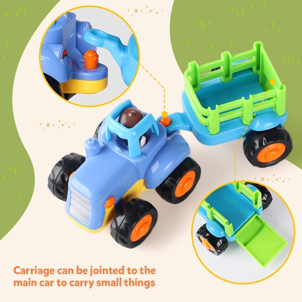 Coogam 4-Pack Friction Powered Construction Vehicles Toy Set – Push & Go Tractor, Bulldozer, Cement Mixer & Dumper for Kids