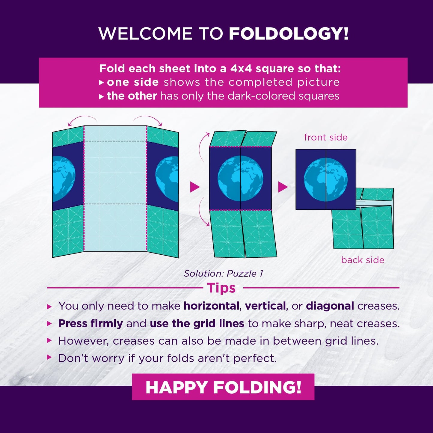 FOLDOLOGY Origami Puzzle Game – 100 Brain Teasers for Ages 10+, Hands-On STEM Toy, Travel Game & Gift, Fold the Paper to Complete the Picture