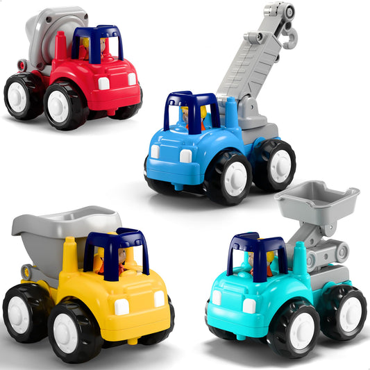 iPlay iLearn Toddler Construction Truck Set – Friction Cars, Crane, Dump & Cement Trucks, Push & Go Vehicles for 1-4 Yr Old Boys & Girls