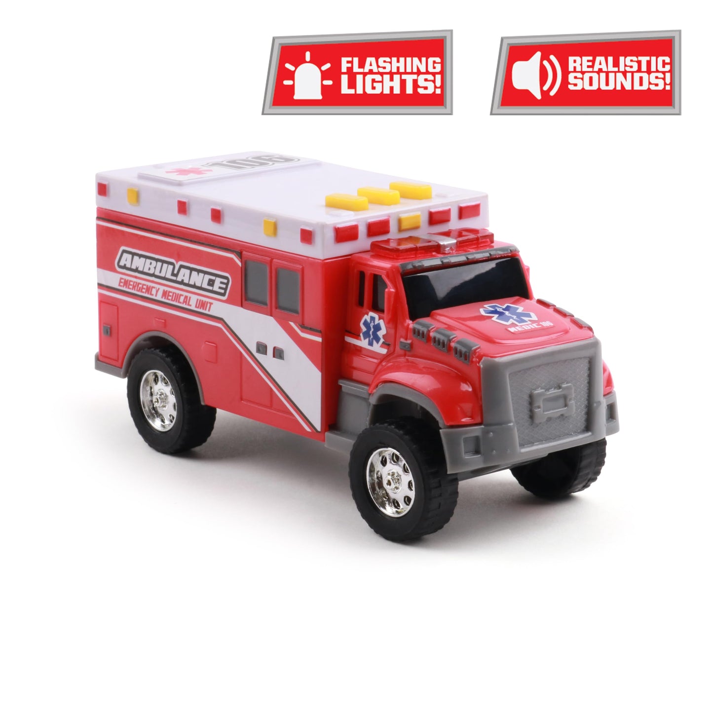 Mighty Fleet Toughest Minis 5" Tough Cab Ambulance Toy w/Lights & Sounds, Realistic Design & Batteries Included - Age 3+