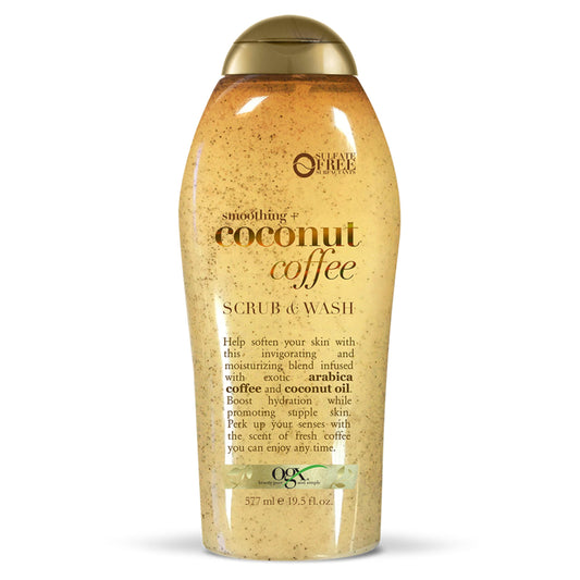 OGX Smoothing Coconut Coffee Body Scrub with Arabica Coffee & Coconut Oil, Moisturizing, Paraben & Sulfate-Free, 19.5 Fl Oz