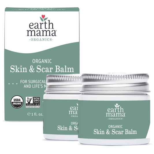 Earth Mama Organic Skin & Scar Balm 2-Pack – C-Section & Stretch Mark Recovery Cream with Jojoba, Tamanu & Gotu Kola Oils