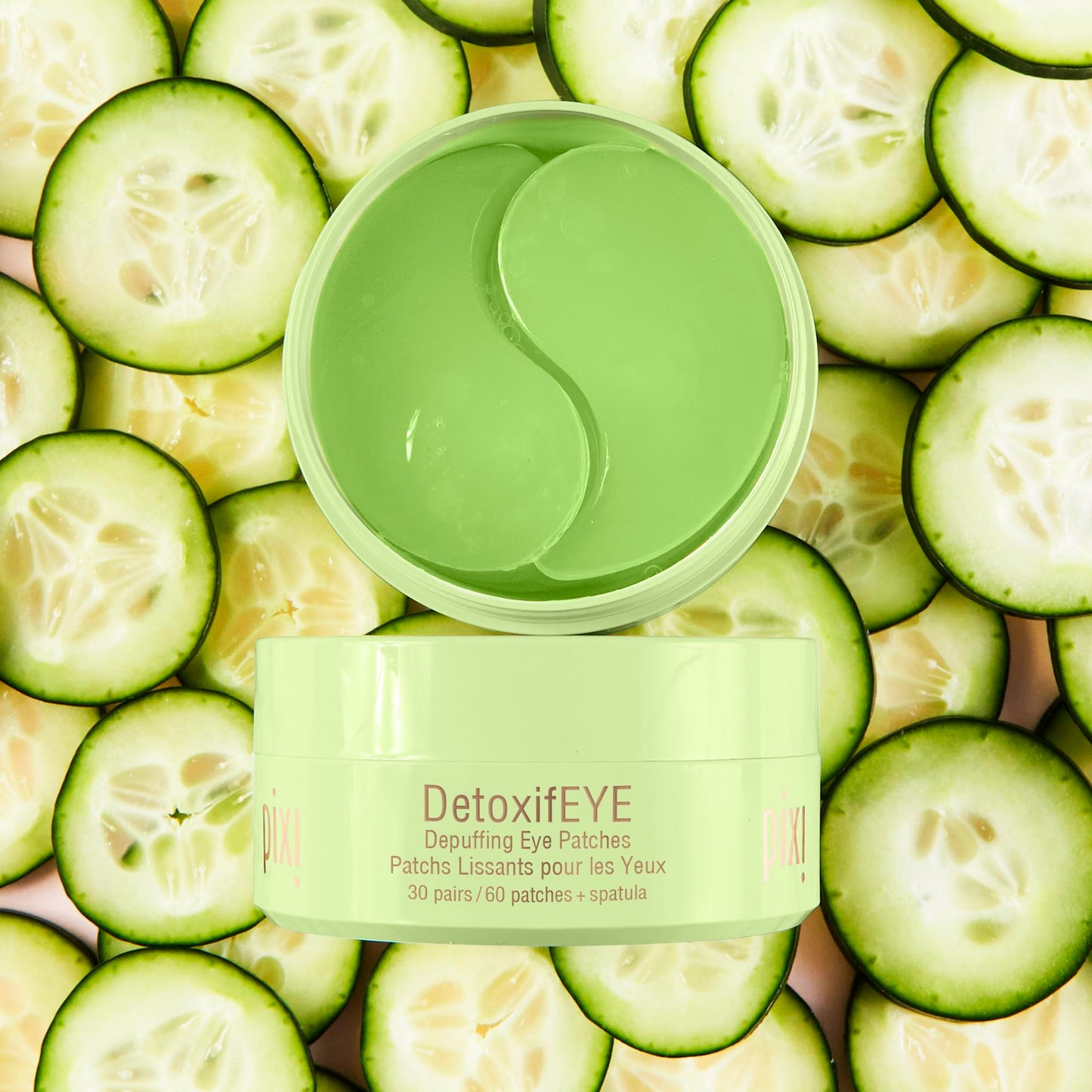 Pixi DetoxifEYE Hydrogel Under-Eye Patches, Cucumber, Hyaluronic Acid & Caffeine, Depuff & Brighten Eyes, 30 Pairs (60 Patches)
