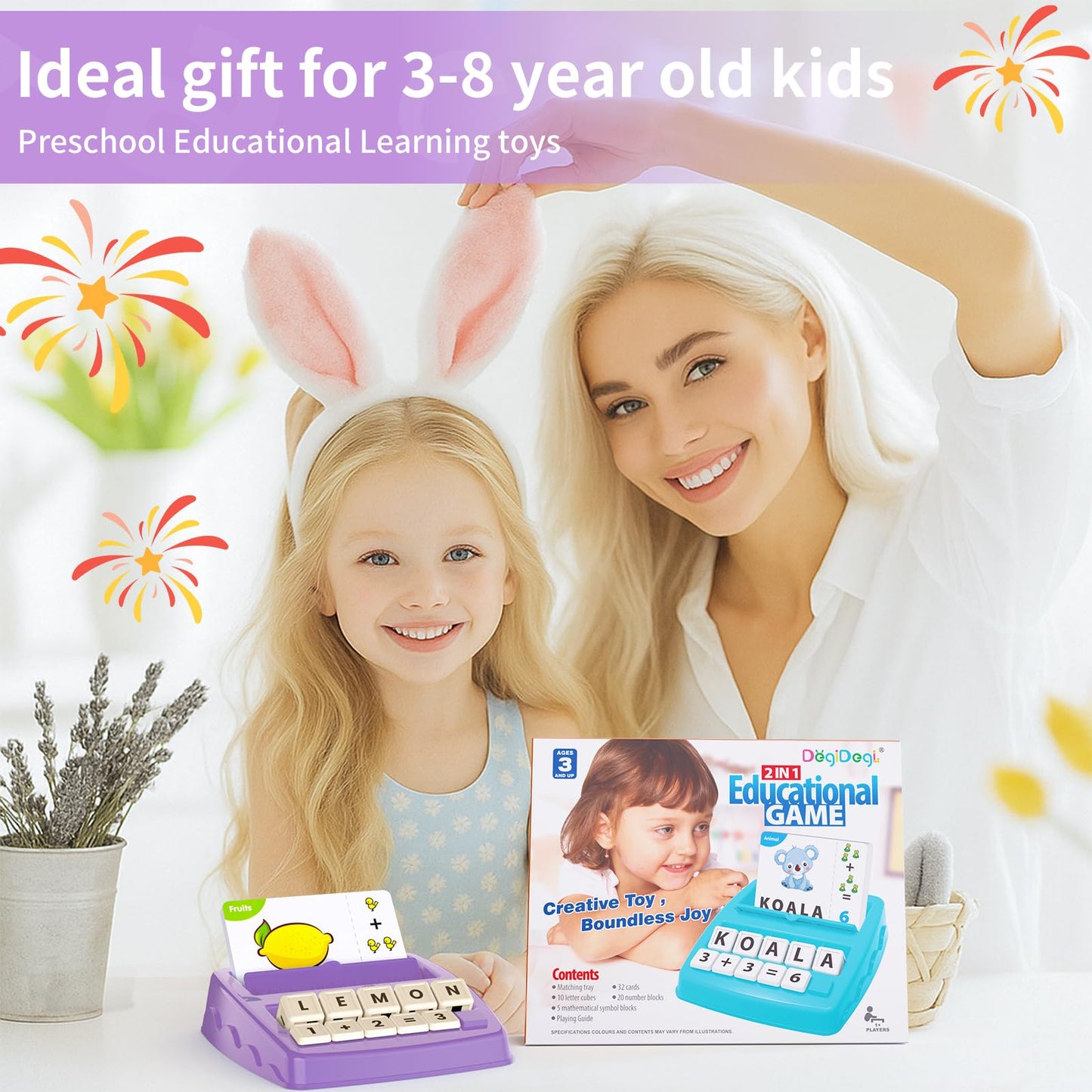 Matching Letter Games for Kids 4-8 – Educational Toy for Spelling, Reading, Math & Word Recognition, Preschool & Kindergarten Gift, Purple