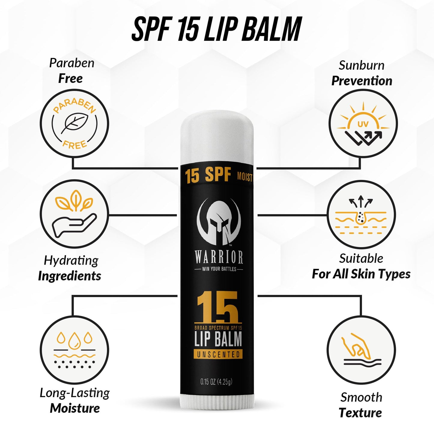 Warrior SPF 15 Unscented Lip Balm – Purified Beeswax Chapstick, UV & Weather Protection, Military-Grade Lip Sunscreen 0.15 oz