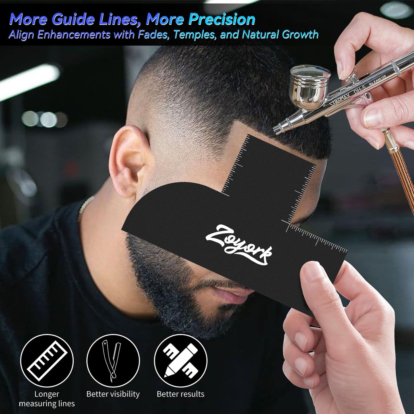 Zoyork Barber Enhancement Card – Hairline Stencil Template with Right Angle & Long Edges – Reusable Guide for Line-Ups, Fades & Edge-Ups (Black)