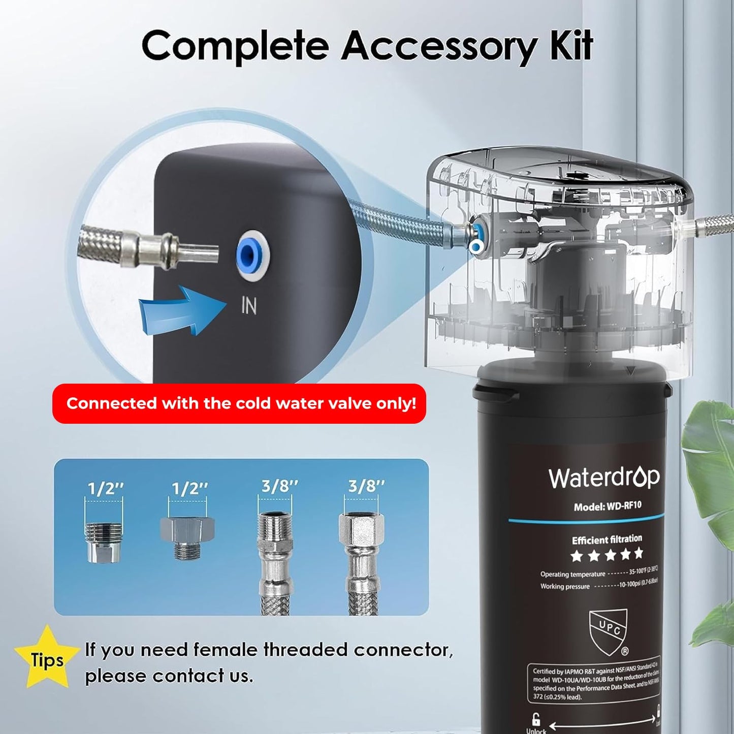 Waterdrop 10UA Under Sink Water Filter – Reduces PFAS, Lead, Chlorine, Bad Taste & Odor, Direct Connect, NSF/ANSI 42, 8K Gallons