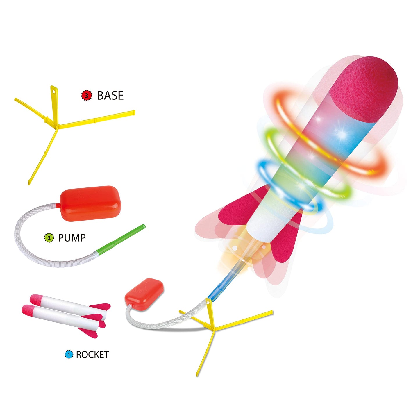 Play22 Kids Rocket Launcher Toy with LED Lights – Shoots 100+ ft, Includes 6 Foam Rockets in 3 Colors, Outdoor Fun Gift for Ages 3+