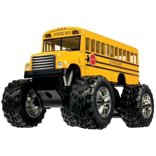 KinsFun 5" Monster School Bus Die Cast Metal Model, Pullback Action Toy Monster Truck