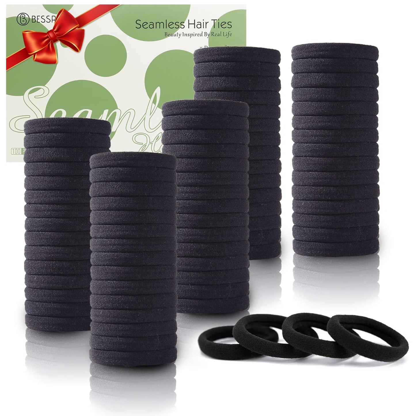 100PCS Black Hair Ties for Women Girls, Seamless Thick Black Hair Band, Elastic Hair Ties No Damage Ponytail Holder