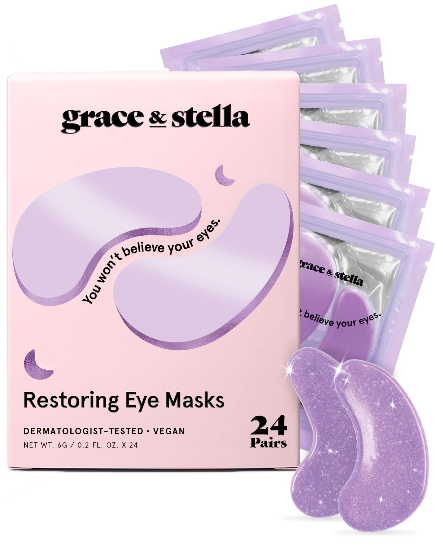 Grace & Stella Retinol Under Eye Patches for Puffy Eyes & Dark Circles, Hyaluronic Gel Masks, Vegan, Cruelty-Free, 24 Pairs
