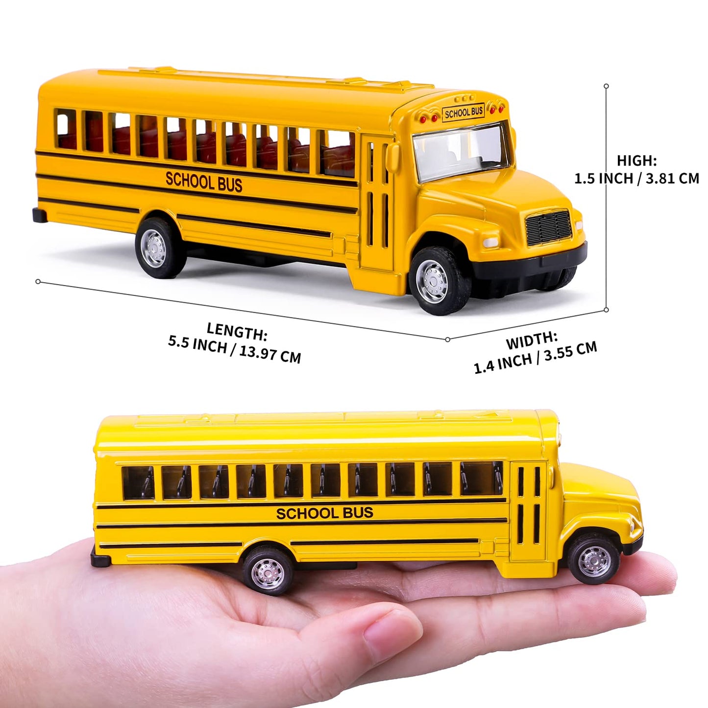 TYMXGHF 2 Pack 5.5'' Pull Back School Bus, Die-cast Metal Toy Vehicles with Bright Yellow for Kids Boys Girls