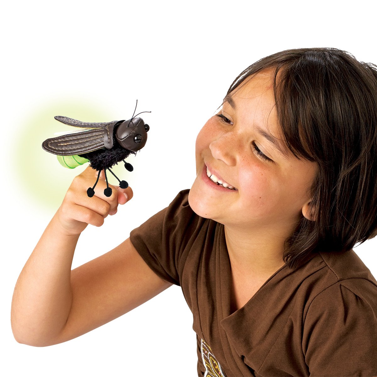 Folkmanis Mini Firefly Finger Puppet, Green, Black, 1 EA