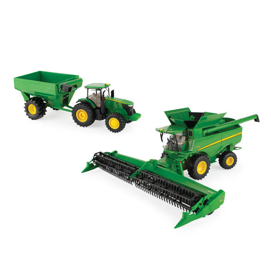 John Deere 1/32 Scale S780 Combine with Grain Head 7290R Tractor Grain Cart Set
