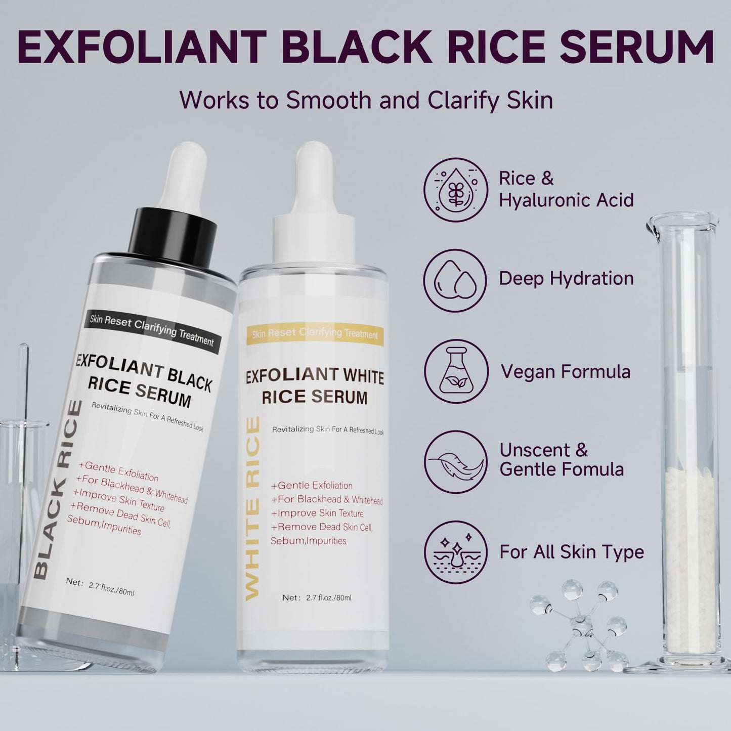 Duo Soft Black Rice Peel Exfoliating Ampoule – Gentle Face & Body Serum for Dead Skin, Deep Cleansing, Pore Minimizing & Hydration