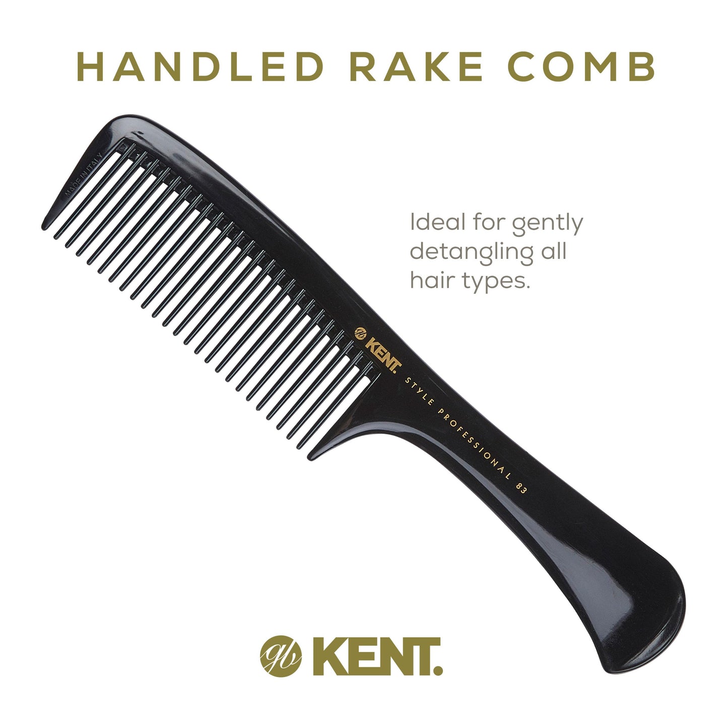 Kent SPC83 Black Salon-Style Barber Comb and Dressing Cutting Detangler with Wide Teeth - Professional Barber Wide Tooth Comb for Styling for Medium and Thick. Ergonomic Grip for Daily Use.