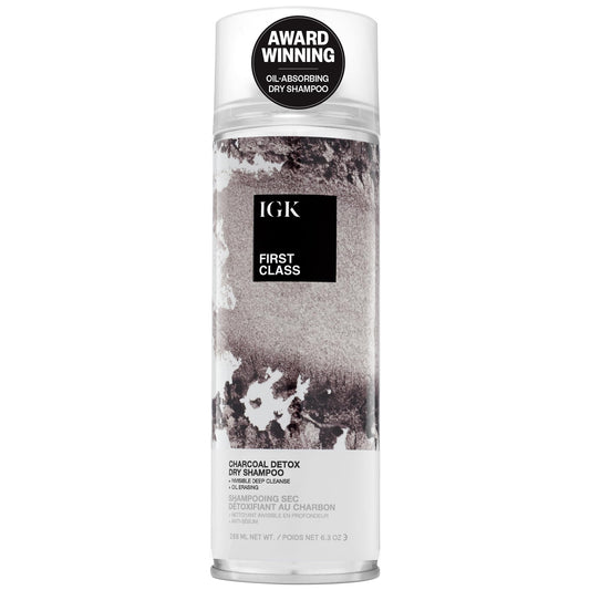 IGK FIRST CLASS Charcoal Detox Dry Shampoo, dry shampoo spray, overnight dry shampoo, best dry shampoo for oily hair, 6.3 Oz