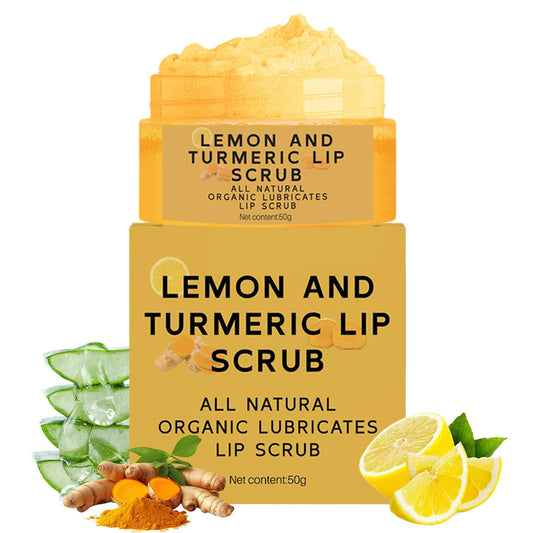 Turmeric Lemon Lip Scrub & Balm – Exfoliating Sugar Scrub with Aloe Vera, Nourishes Dry, Chapped Lips, Reduces Darkness & Fine Lines