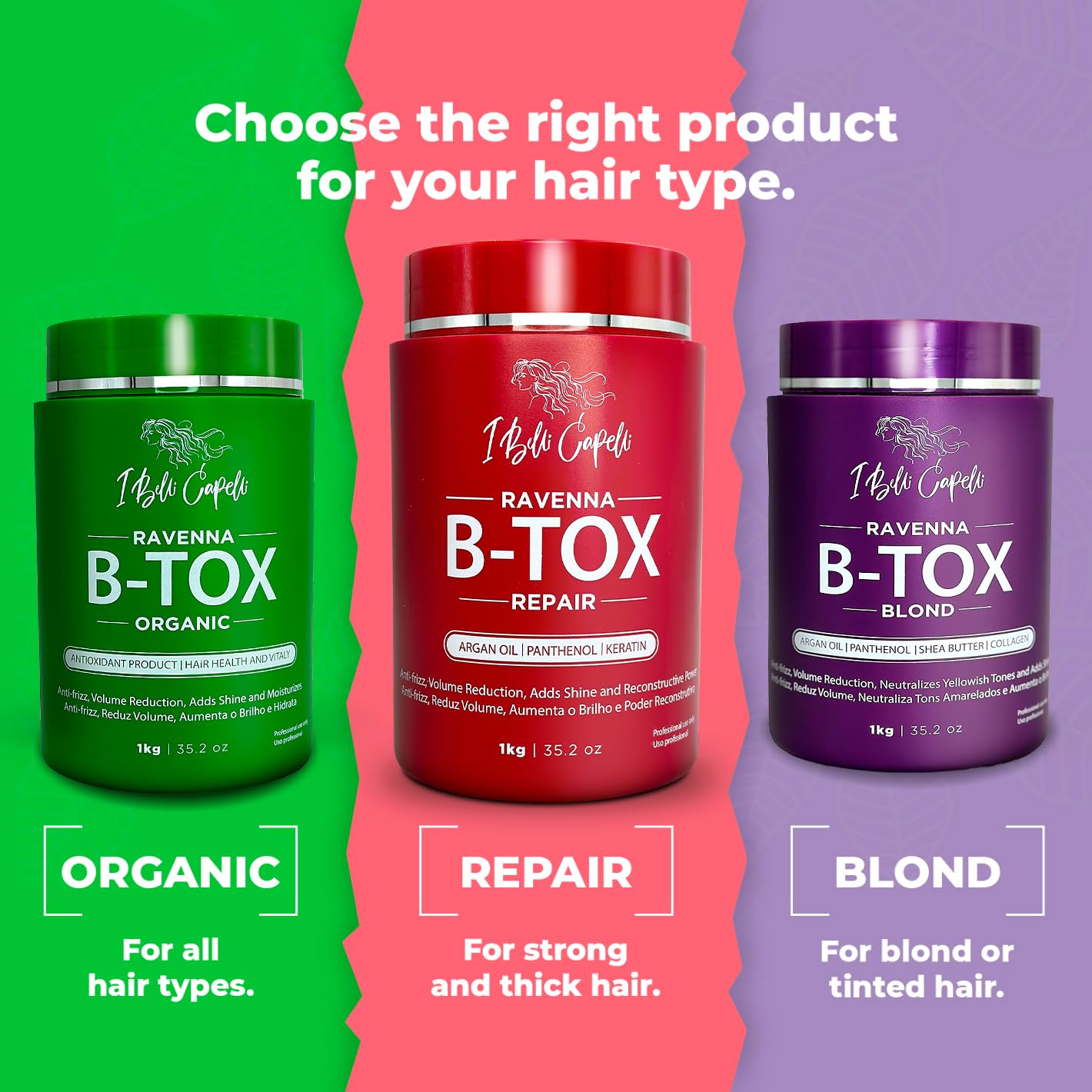 I Belli Capelli Ravenna Hair Treatment Kit – B-tox Hair Mask 1kg & Anti-Residue Shampoo 300ml – Deep Repair & Clarifying Set for Smooth, Long-Lasting Results