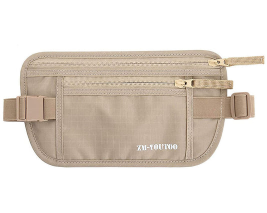 ZM-YOUTOO RFID Blocking Money Belt – Hidden Travel Waist Pouch & Passport Holder Wallet for Cash, Cards & ID, Khaki