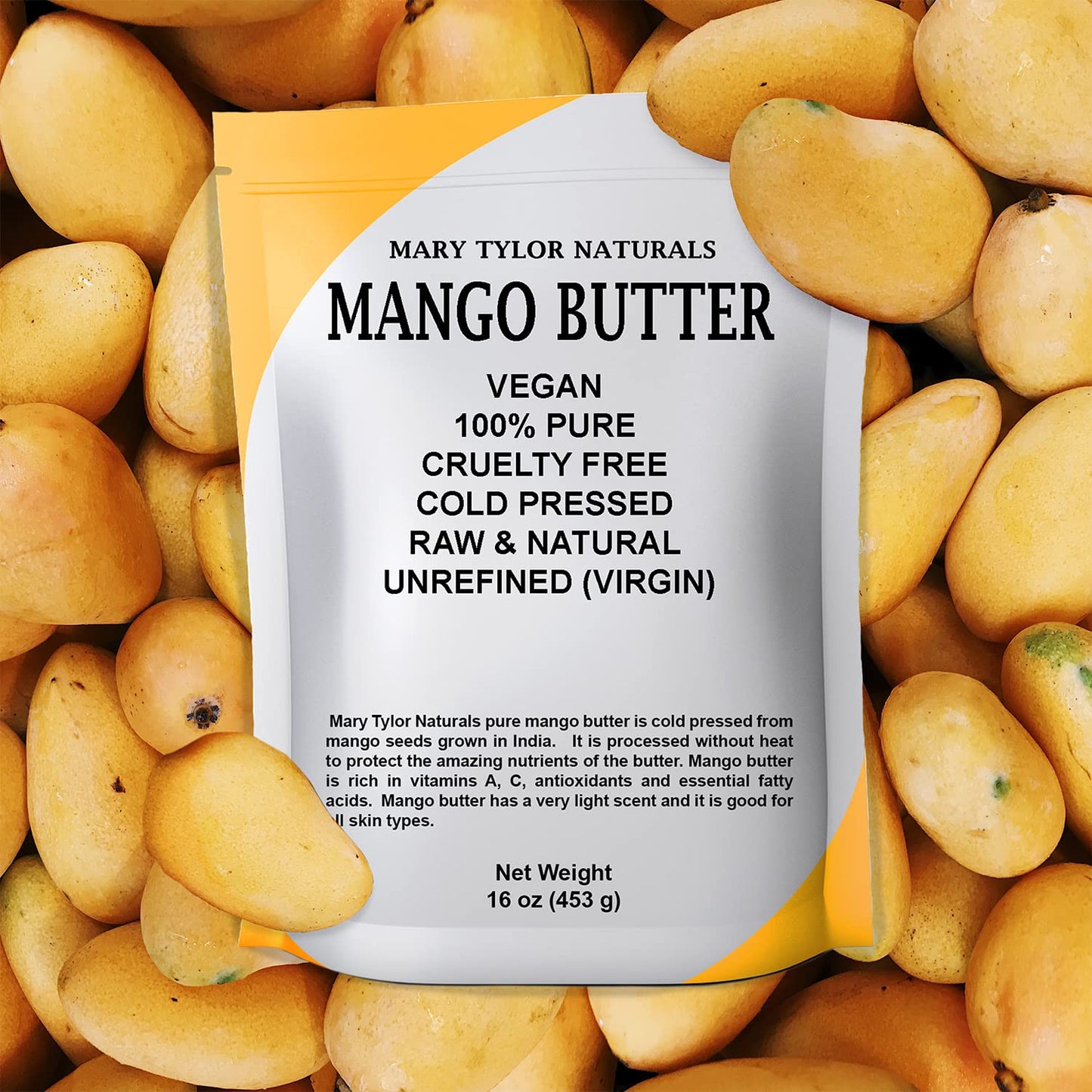 Mary Tylor Naturals Mango Butter 1 lb Cold Pressed, Unrefined,Raw Pure Mango Butter —