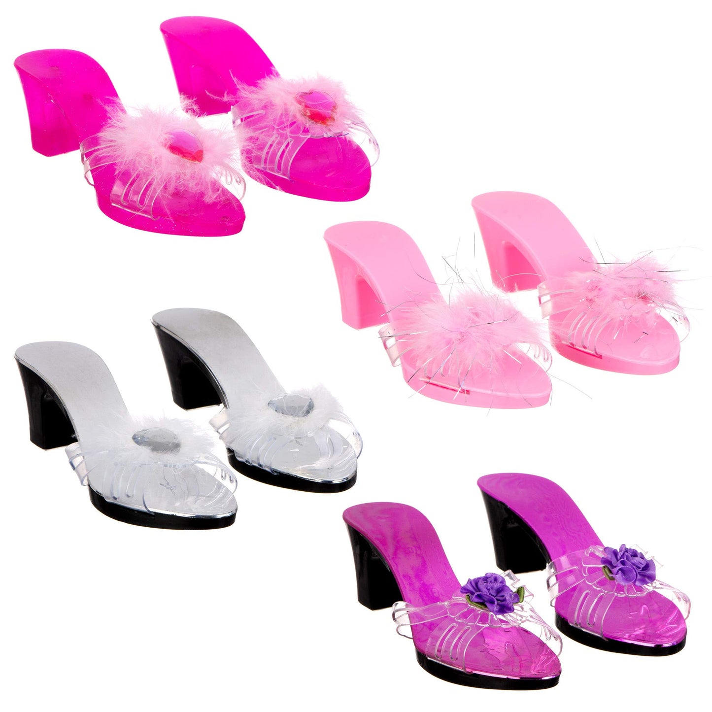 Expressions Toddler Girls Kids 4 Pack Dress Up Royalty Shoes with Heels Set in Carrying Bag - Fits Toddler Shoe Size 7-10