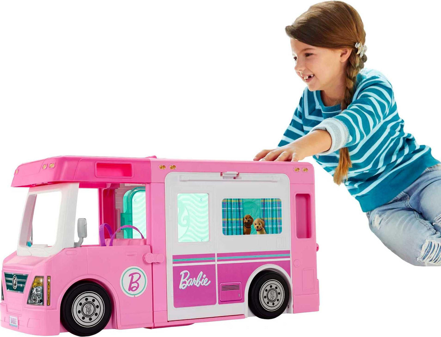 Barbie Camper, Doll Playset with 50 Accessories, Transforms into Truck, Boat & House, Includes Pool, 3-in-1 Dream Camper (Amazon Exclusive)