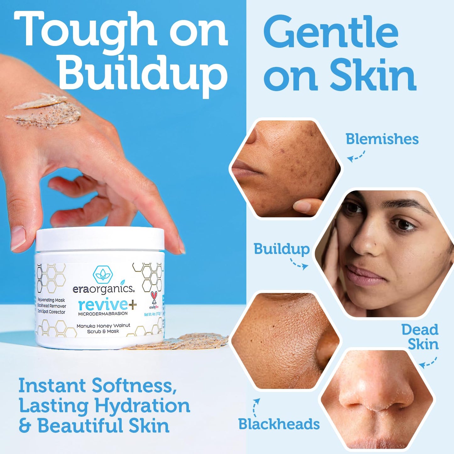 Era Organics Microdermabrasion Facial Scrub & Exfoliator – Manuka Honey & Walnut Mask for Blackheads, Buildup & Wrinkles, 2oz