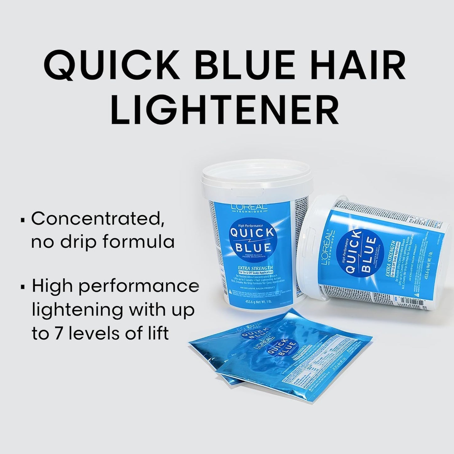 L'Oreal Quick Blue High Performance Hair Bleach Powder | Professional No-Drip Formula | Extra Strength Lightens Up to 7 Levels | 1 lb