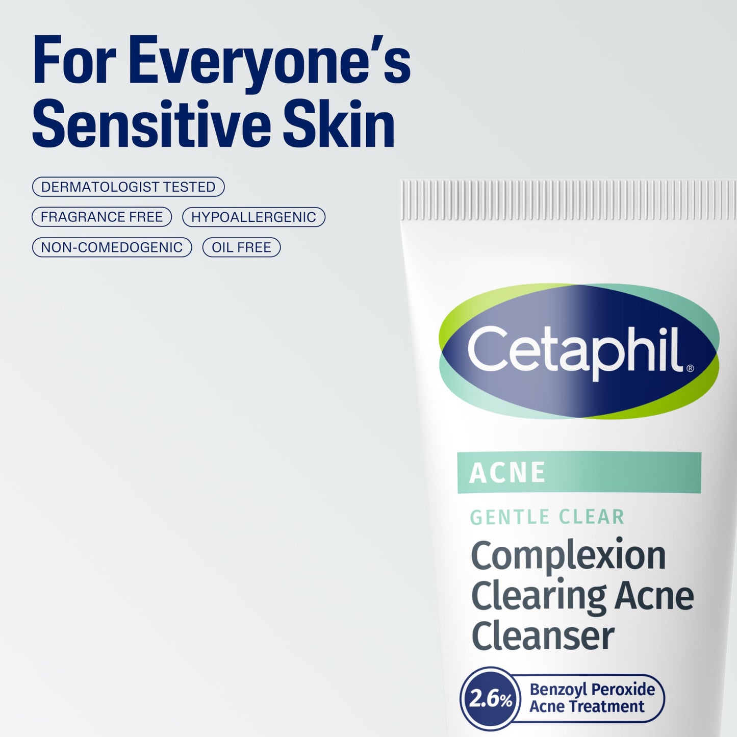 Cetaphil Gentle Clear Acne Cleanser with 2.6% Benzoyl Peroxide – Creamy, Soothing Face Wash for Sensitive & All Skin Types, 4.2 oz
