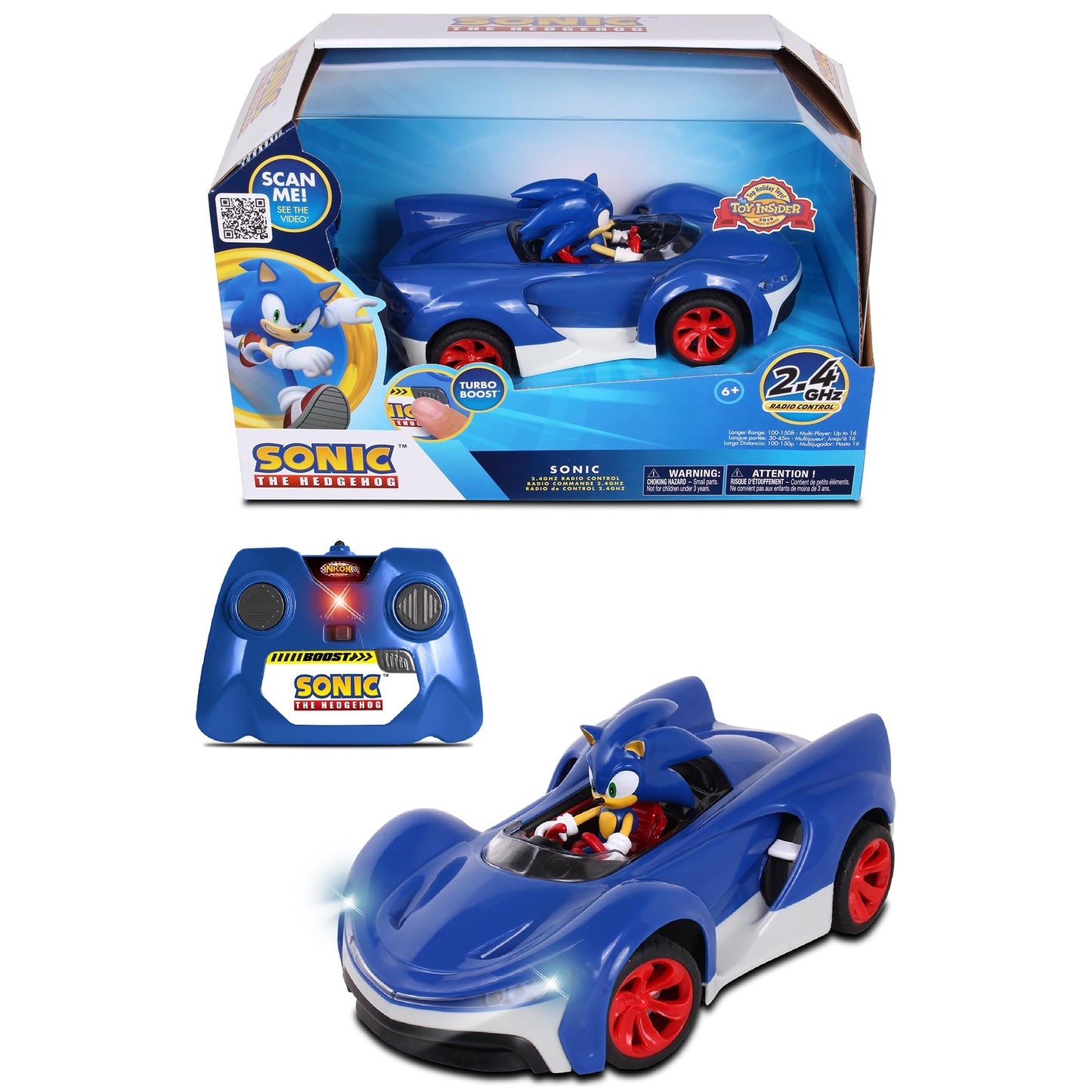 NKOK Team Sonic Racing 2.4GHz RC Car with Turbo Boost, Working Lights, Adjustable Wheels, Fun & Easy, Sonic The Hedgehog 601, Ages 6+