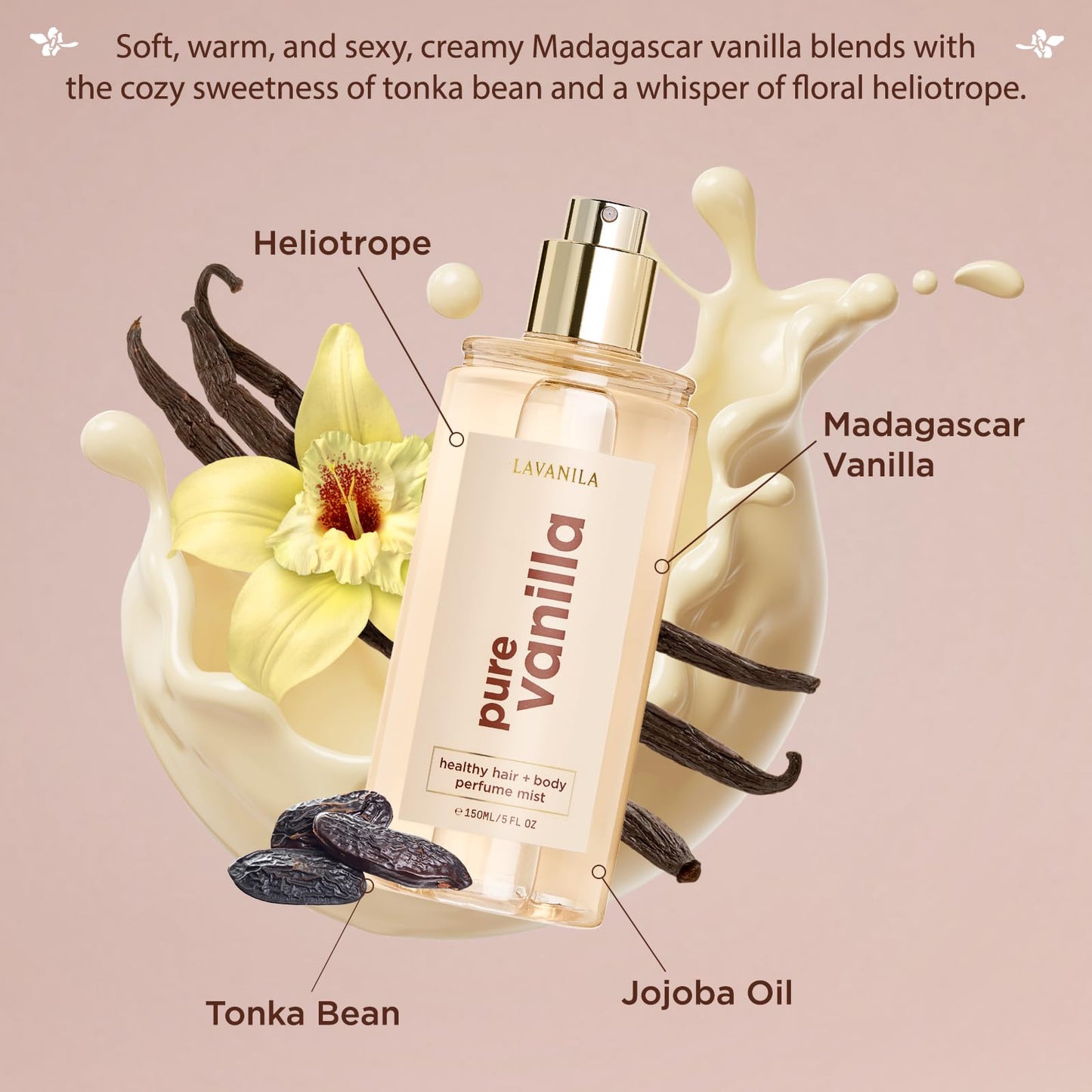 Lavanila Pure Vanilla Hair & Body Perfume Mist 5 Fl Oz | Sweet Warm Scent with Jojoba Oil, Madagascar Vanilla, Tonka Bean & Heliotrope