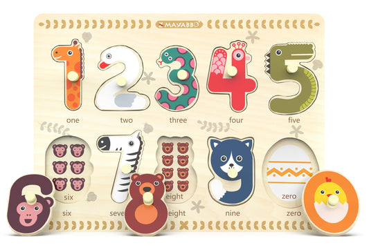 Wooden Puzzles for Toddlers Ages 2-4 – Number & Shape Peg Puzzle Board, Educational Learning Toy for Preschool Kids 18 Months & Up