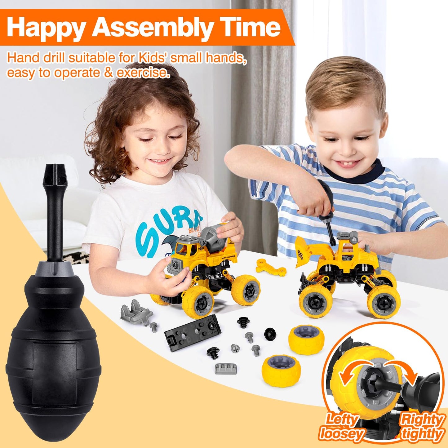 LUDILO 4PCS Take Apart Toys with Electric Drill – DIY Construction Trucks for Kids 3-8, STEM Learning, Educational Gift for Boys & Girls