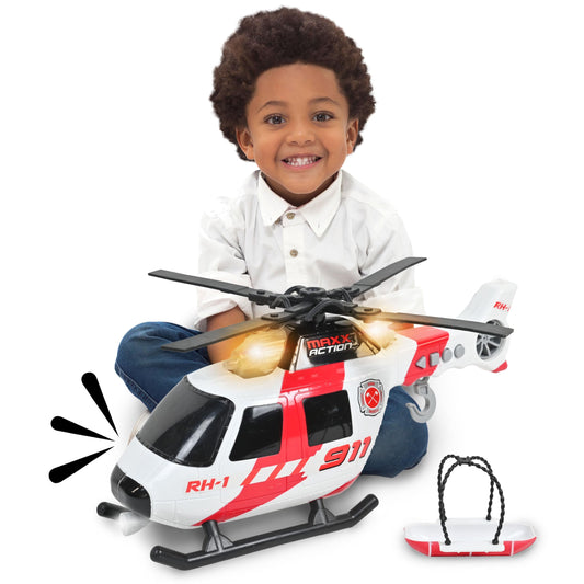 Sunny Days Entertainment Maxx Action Large Helicopter - Lights and Sounds Vehicle with Motorized Turbine and Spinning Rotors
