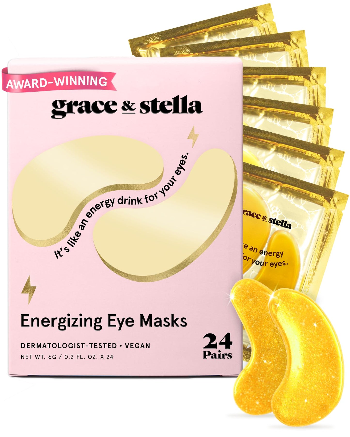 Grace & Stella Gold Under Eye Mask - 24 Pairs Gel Patches for Dark Circles, Puffy Eyes & Wrinkles, Vegan, Travel & Self-Care Gift