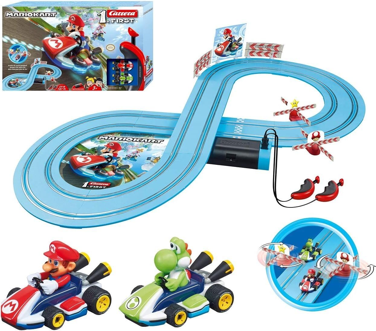Carrera First Nintendo Mario Kart Slot Car Set with Mario & Yoshi Cars – Battery-Powered Beginner Racing Track Toy for Kids 3+