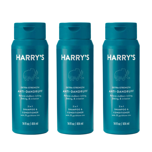 Harry's Extra Strength 2-in-1 Anti Dandruff Shampoo and Conditioner for Men, 2% Pyrithione Zinc, 14 fl oz, 3ct