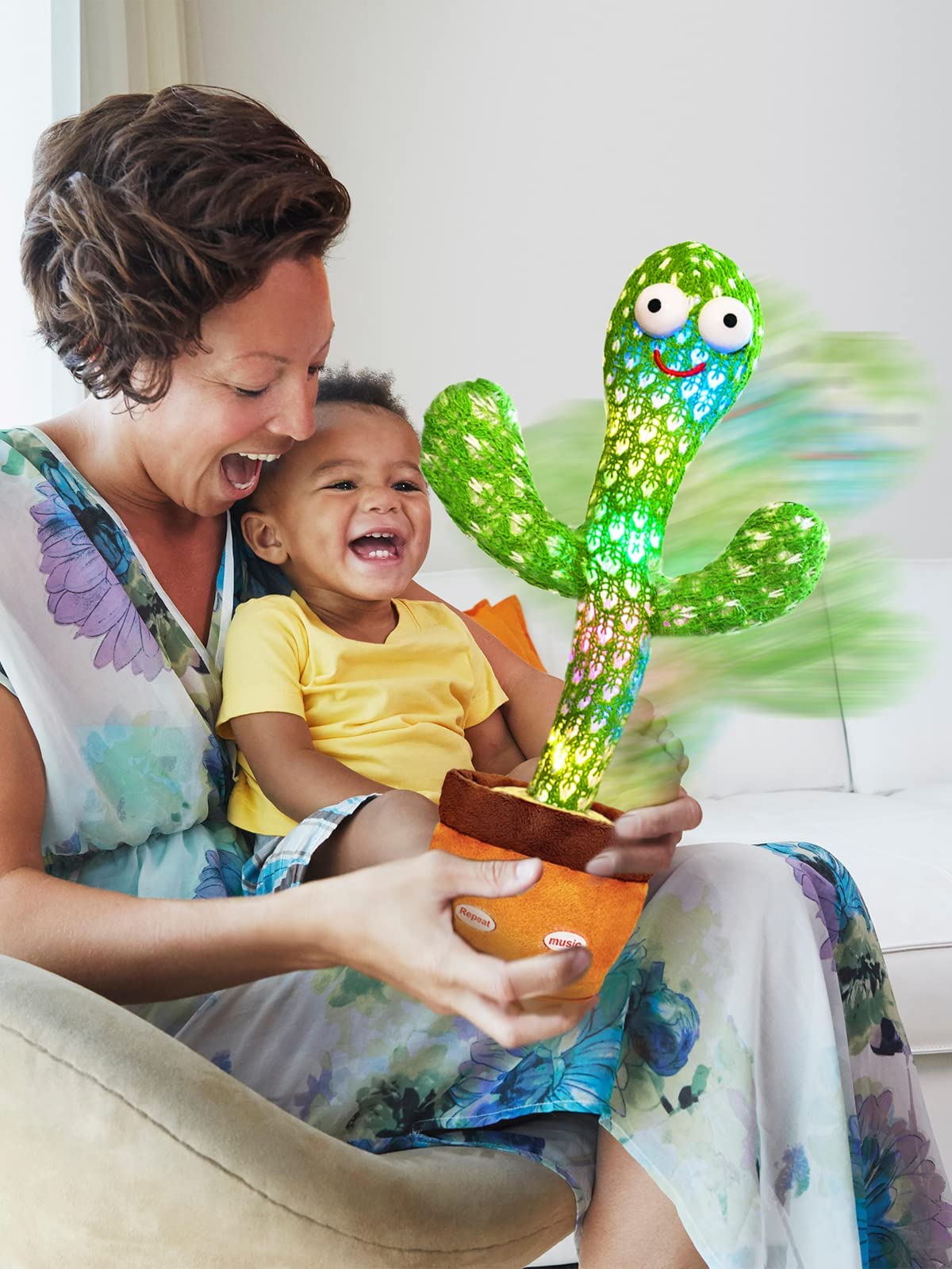 Keculf Talking Cactus Toy with LED, 120 Songs, Dancing & Mimicking Baby Toy, Singing Musical Tummy Time Gift for Boys & Girls