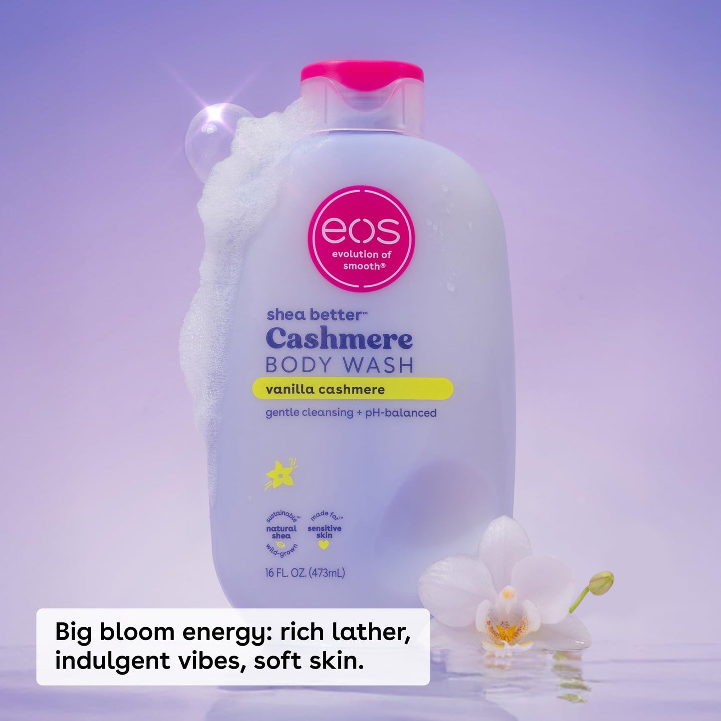 eos Shea Better Cashmere Body Wash – Vanilla Cashmere, Moisturizing pH-Balanced Creamy Gel, Paraben & Phthalate Free, Sensitive Skin, 16 fl oz