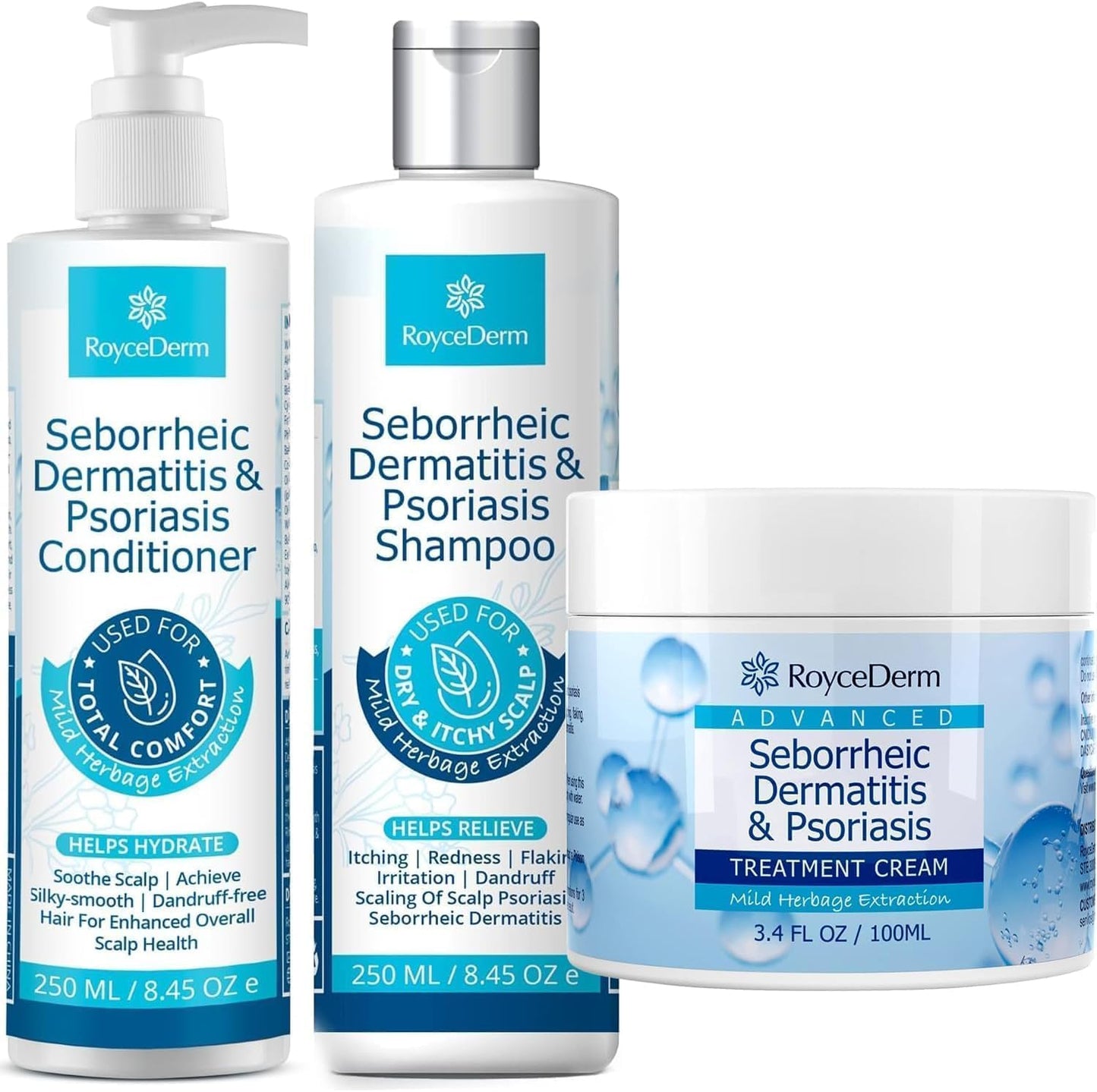 Seborrheic Dermatitis & Psoriasis Scalp Care Set – Therapeutic Shampoo, Conditioner & Cream for Itchy, Flaky, Dry Scalp Relief