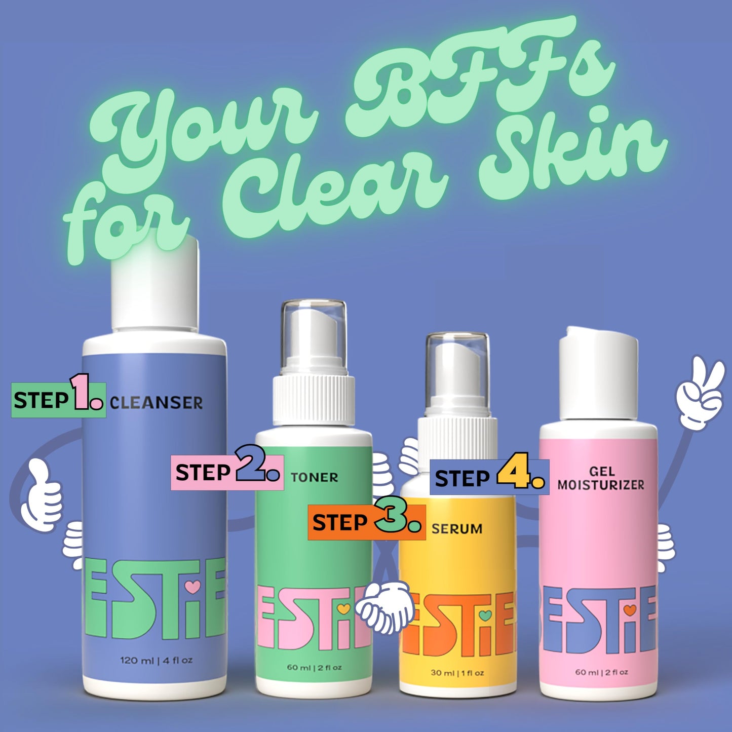 InstaNatural BFF Teen Skincare Kit – 4 Steps for Healthy Skin: Cleanser, Toner, Serum & Gel Moisturizer, Fresh Citrus, All Skin Types