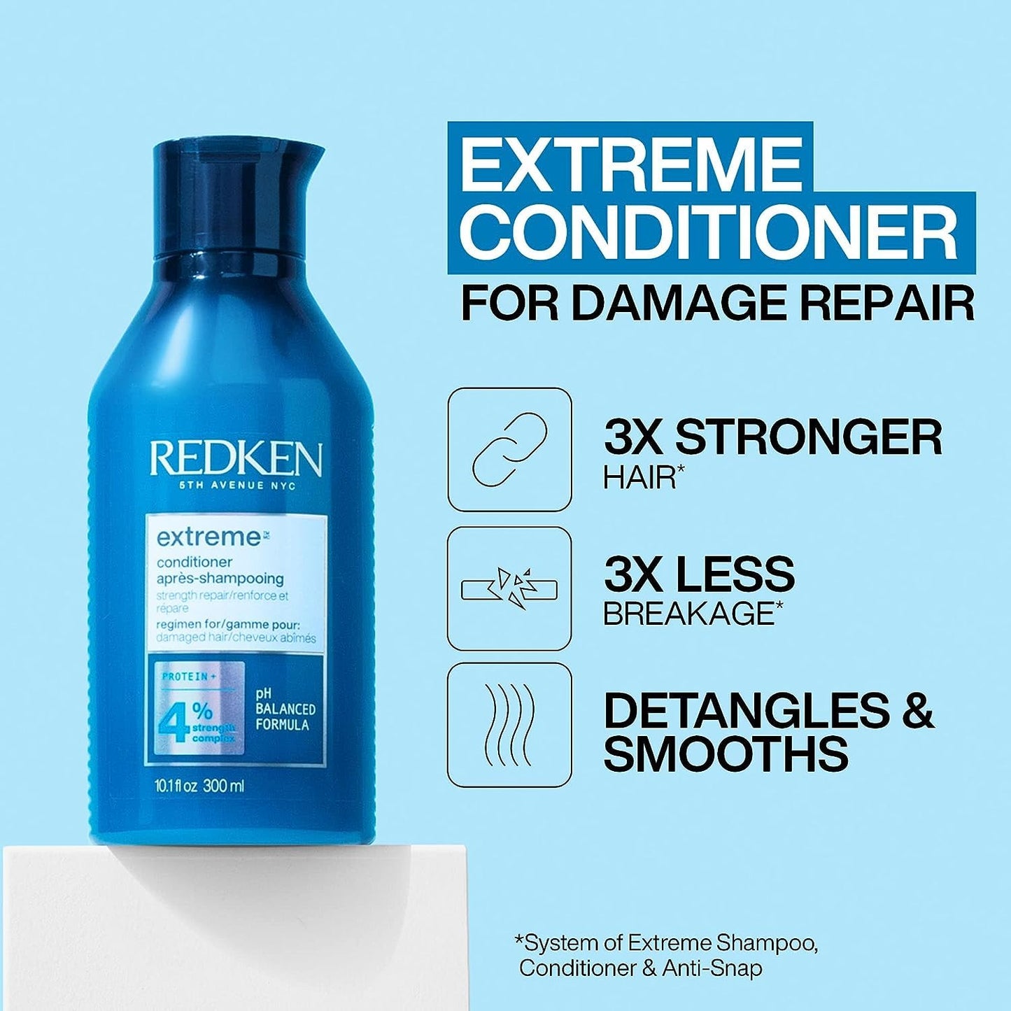 Redken Extreme Conditioner 10.1 Fl Oz | Strengthen & Fortify Weak, Brittle Hair | Anti-Breakage Protection with Proteins for Damaged Hair
