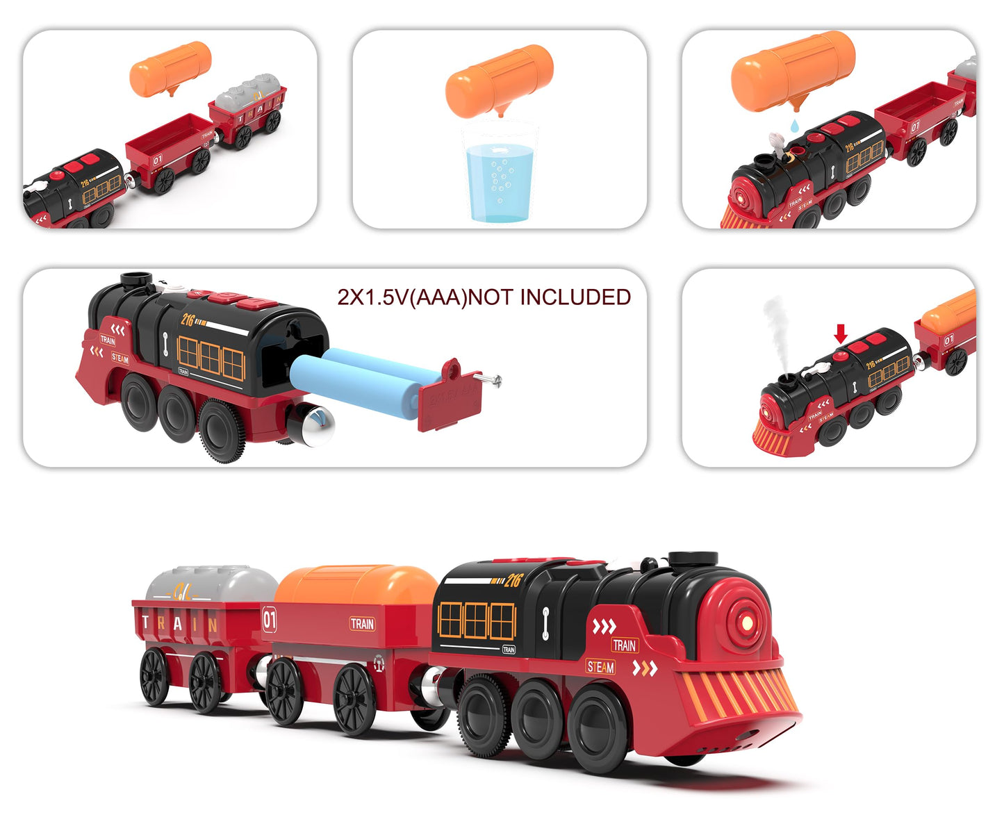 Electric Toy Train Set for Wooden Tracks – Battery Operated Christmas Train with Lights, Sounds & Smoke, Compatible with Thomas & Brio