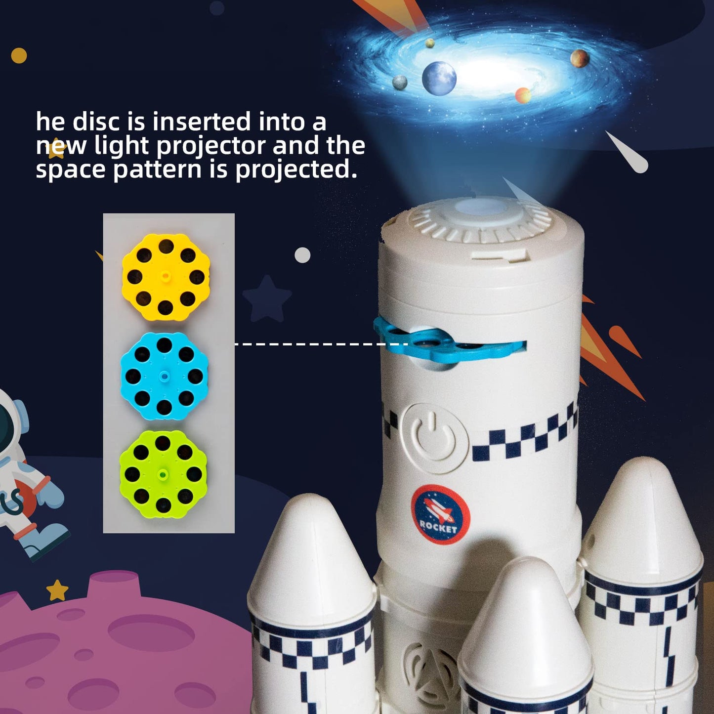 WAKAKAC Space Rocket Toys for Kids - 5-in-1 Adventure Set with 2 Astronauts, Projection Lamp & Space Shuttle Model Gift for Boys & Girls 3+