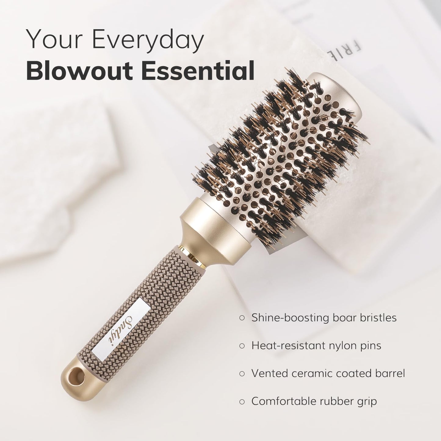 Sndyi 2.9" Nano Ceramic & Ionic Round Hair Brush with Boar Bristles – Professional Blow Dry, Curl, Straighten & Style, 1.7" Barrel